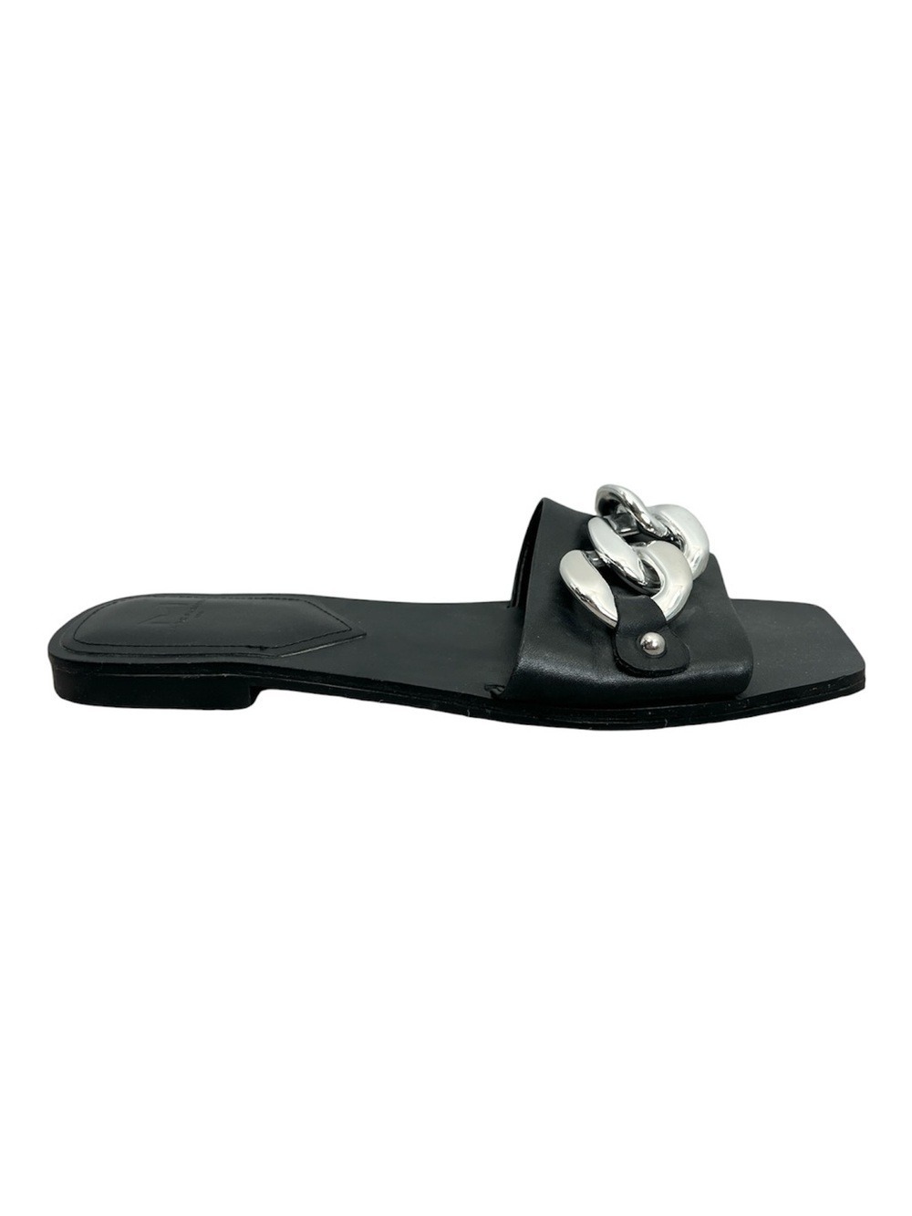 Marc Fisher Rosely chain slide black leather old money mules slides sandals 9